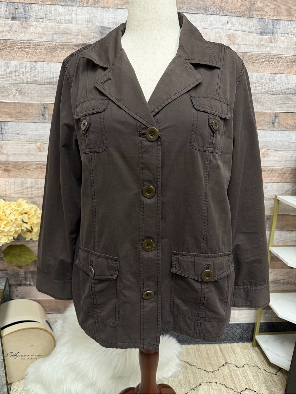 Chicos brown button up jacket XL